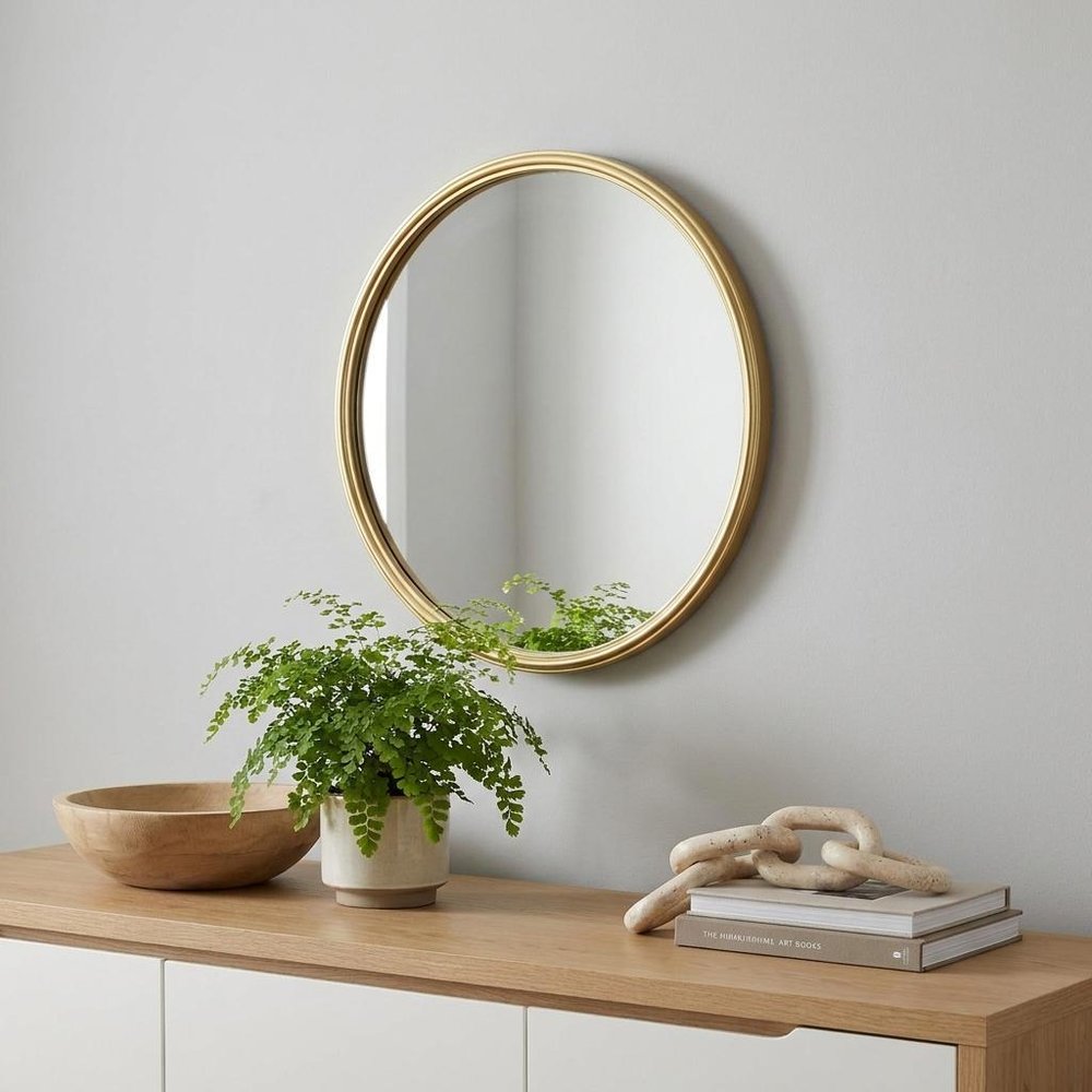 15" Gold Round Iron Textured Framed Accent Mirror