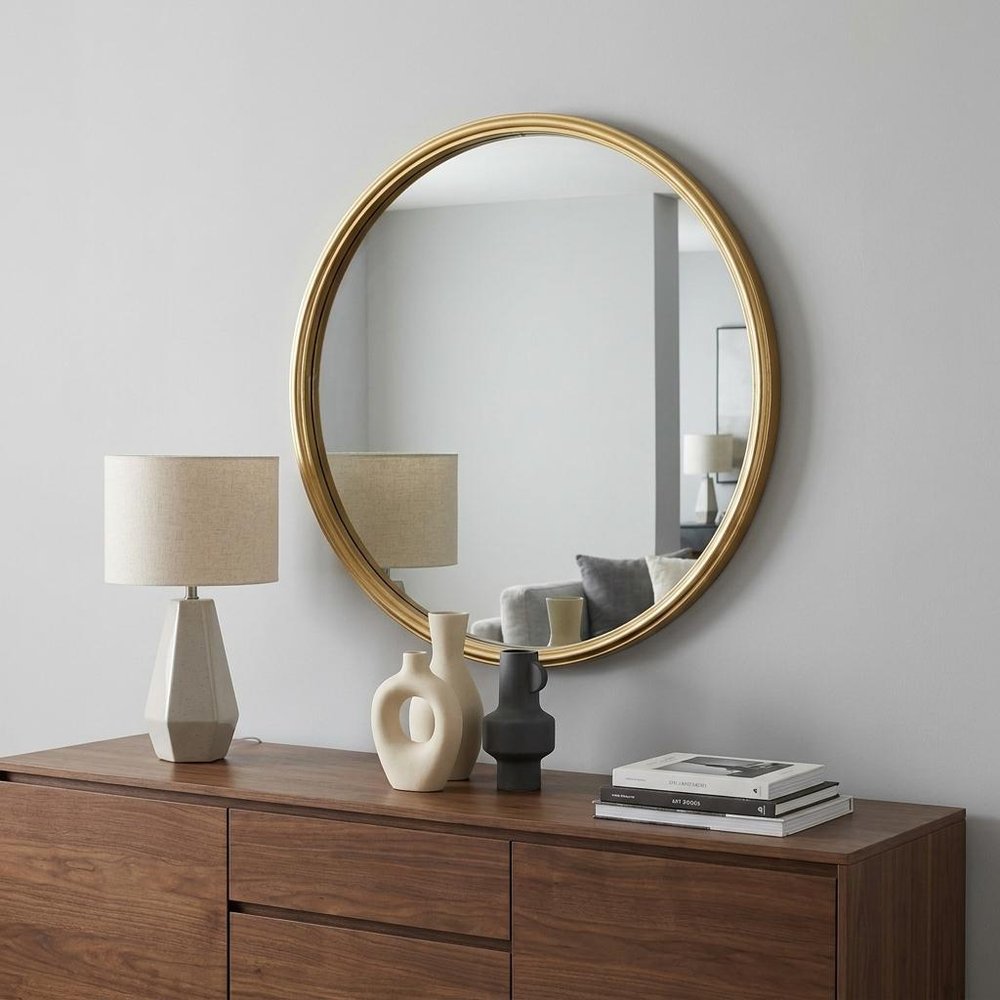 10" Gold Round Iron Textured Framed Accent Mirror