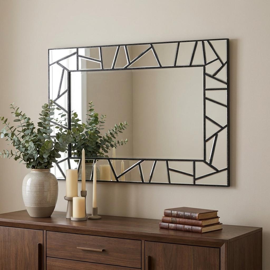 28" Black Metal And Glass Mosaic Framed Accent Mirror