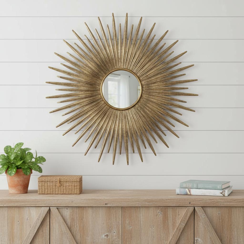28" Gold Sunburst Iron Framed Accent Mirror