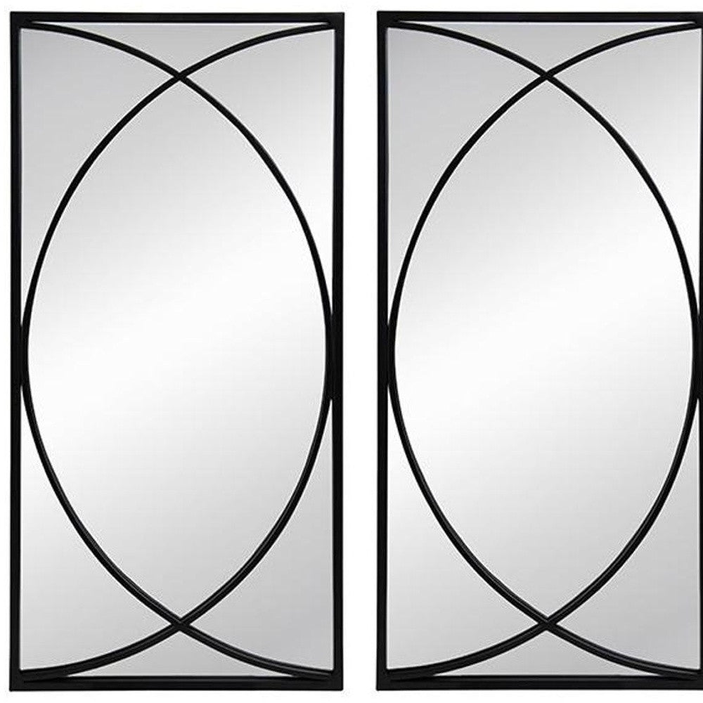 Set of Three Black Iron Framed Accent Mirror