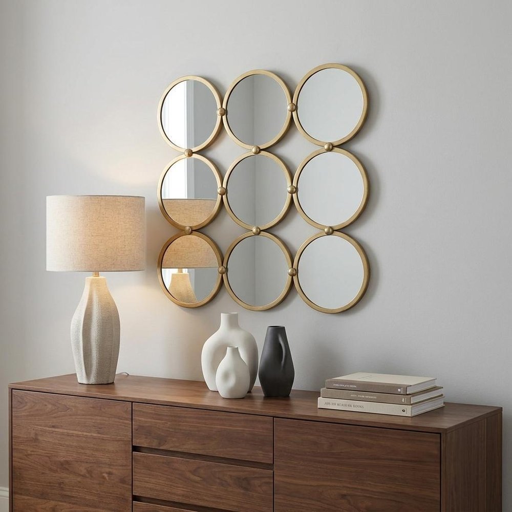 27" Gold Square Iron Framed Accent Mirror