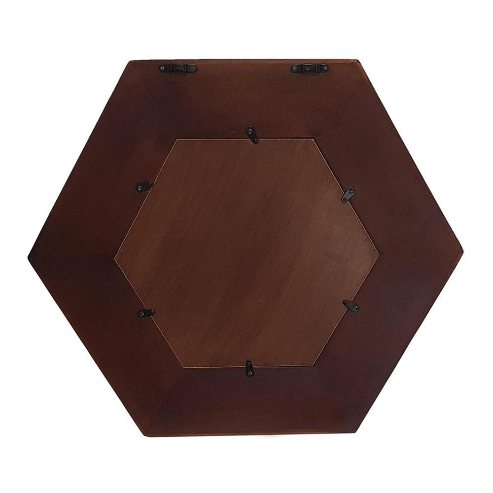 19" Dark Brown Hexagon Solid Wood Framed Accent Mirror