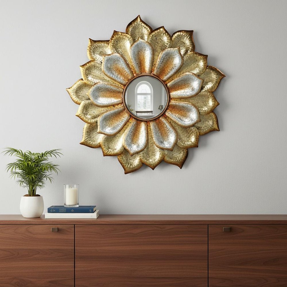36" Gold Metal Flower Framed Accent Mirror