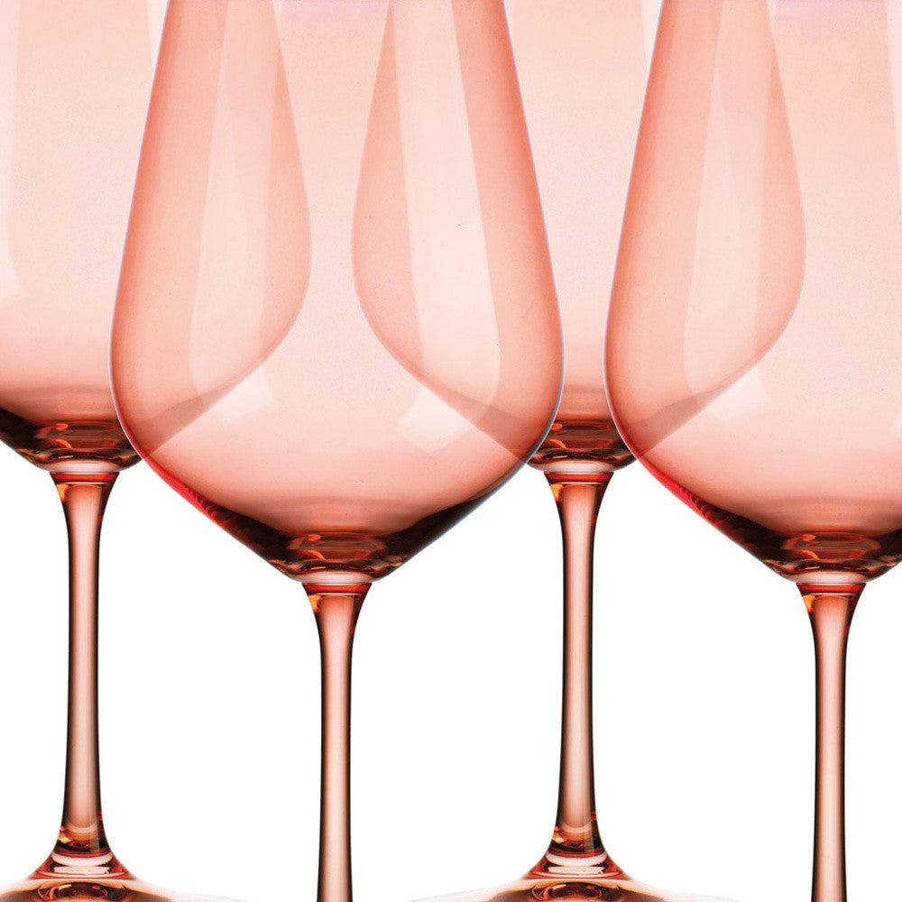 Set of Four Coral Crystal Balloon Bowl Stemmed Red Wine Glass