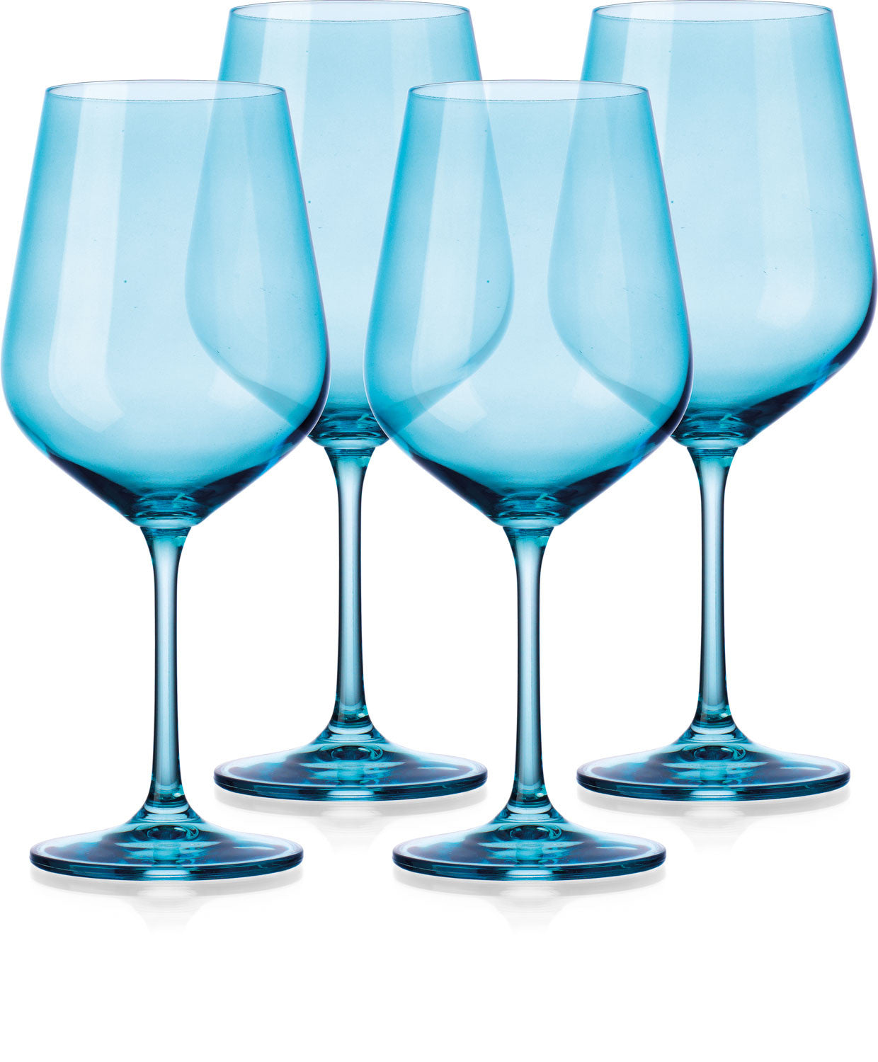 Set of Four Blue Crystal Balloon Bowl Stemmed Red Wine Glass