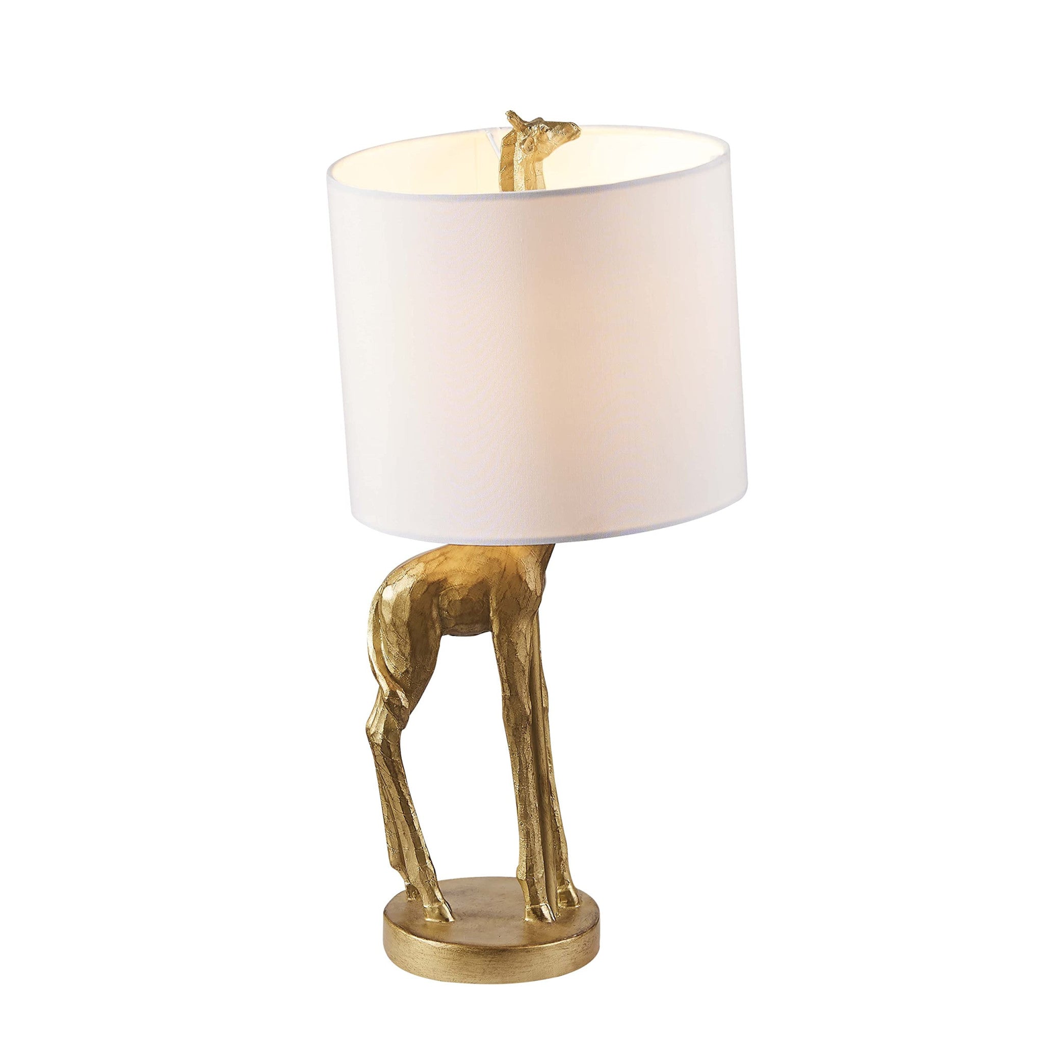 17" Gold Textured Giraffe Table Lamp With White Drum Shade