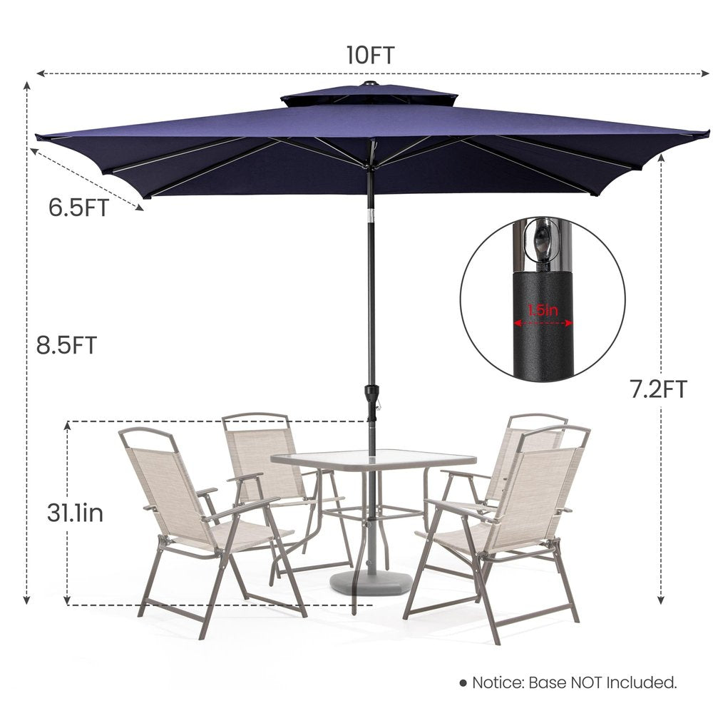 10' Navy Blue Polyester Rectangular Tilt Market Patio Umbrella