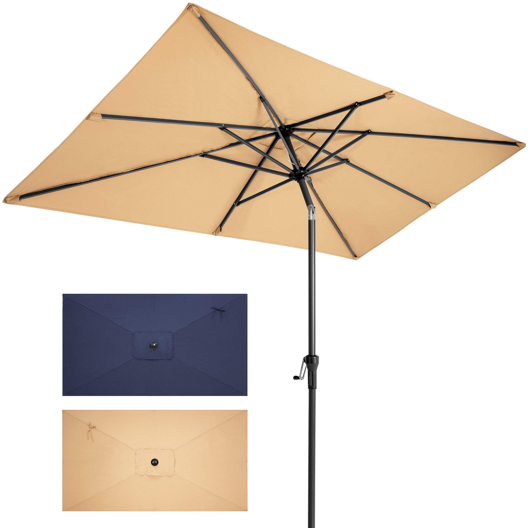 9' Tan Polyester Rectangular Tilt Market Patio Umbrella
