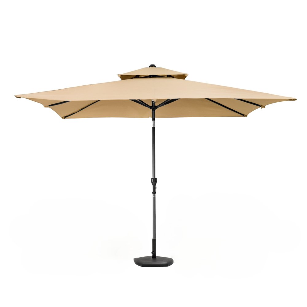 9' Tan Polyester Rectangular Tilt Market Patio Umbrella