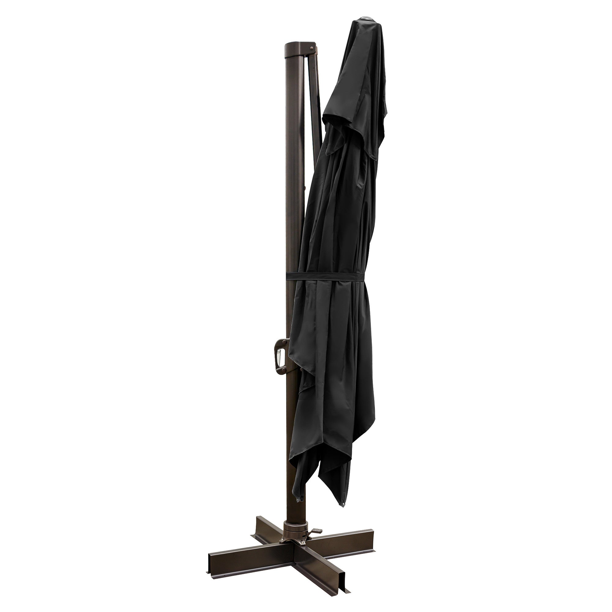 13' Black Polyester Rectangular Tilt Cantilever Patio Umbrella with Stand