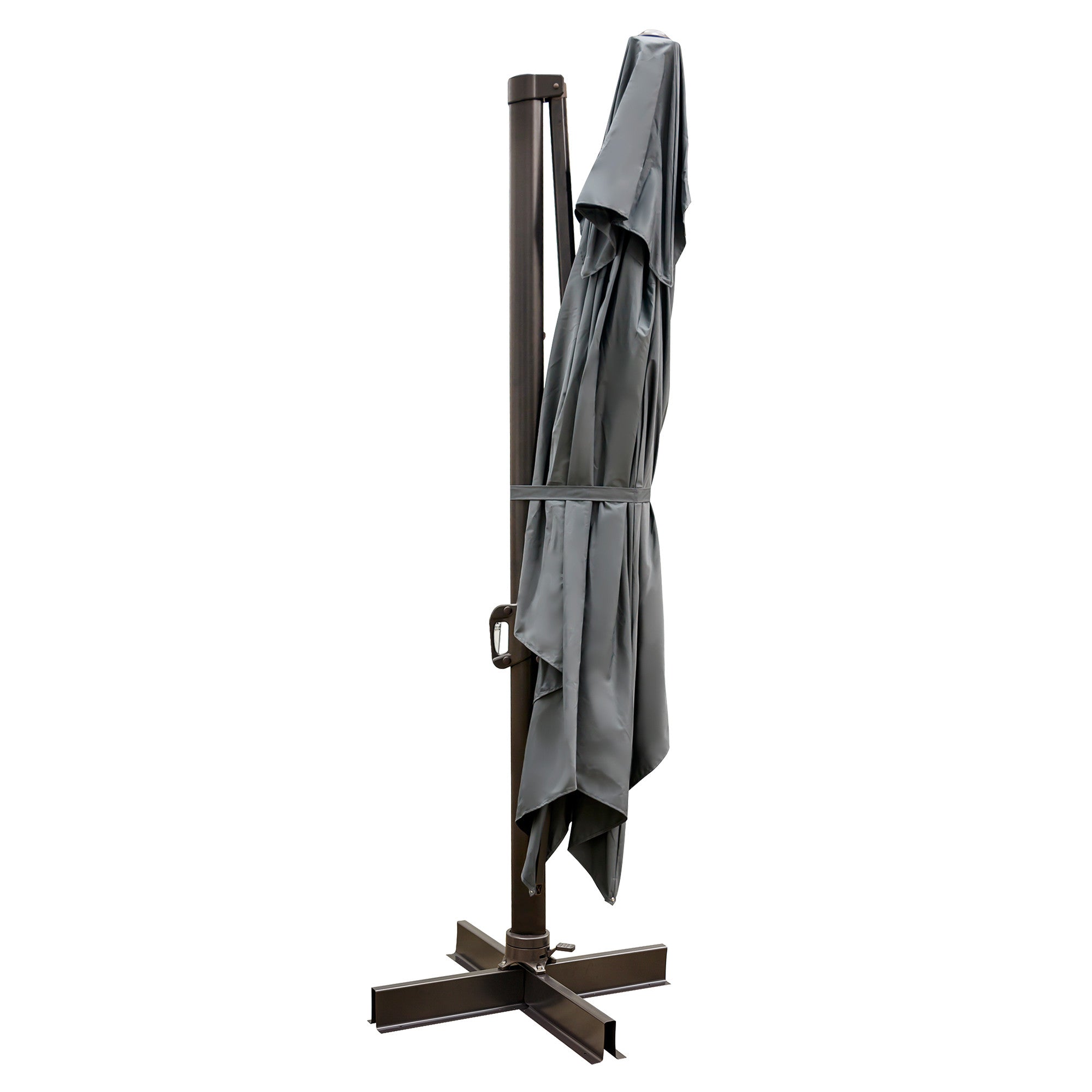 13' Gray Polyester Rectangular Tilt Cantilever Patio Umbrella with Stand