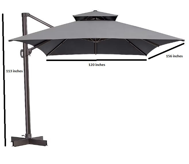 13' Gray Polyester Rectangular Tilt Cantilever Patio Umbrella with Stand
