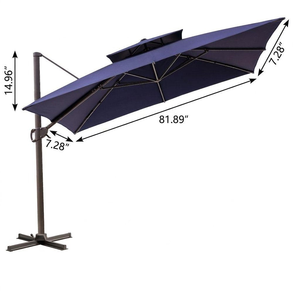 15" Navy Blue Polyester Round Tilt Cantilever Patio Umbrella with Stand