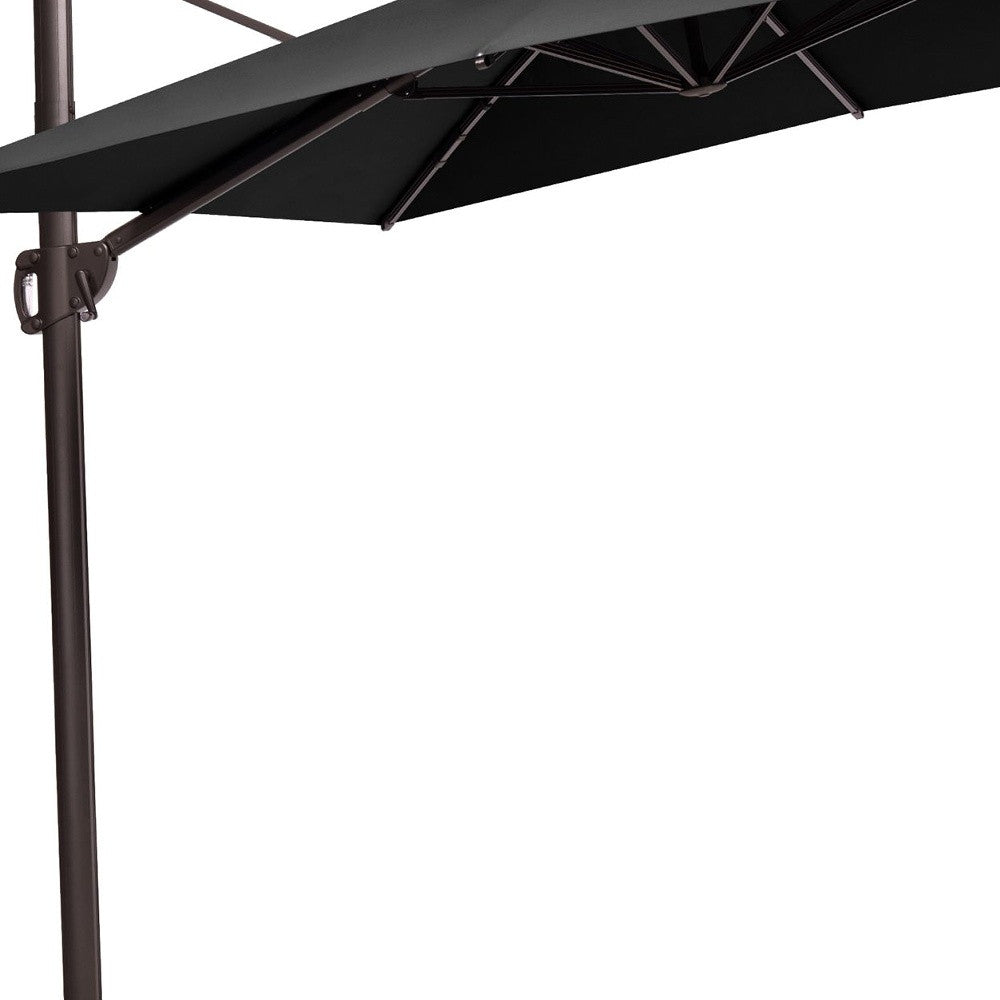 11' Black Polyester Round Tilt Cantilever Patio Umbrella with Stand