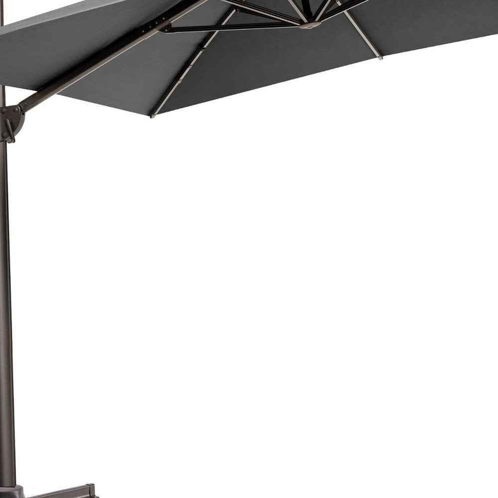 11' Dark Gray Polyester Round Tilt Cantilever Patio Umbrella With Stand