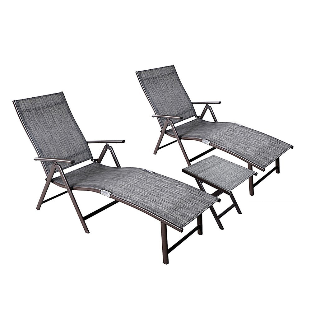Set of Two Gray Aluminum Five Position Adjustable Outdoor Stacking Chaise Lounges