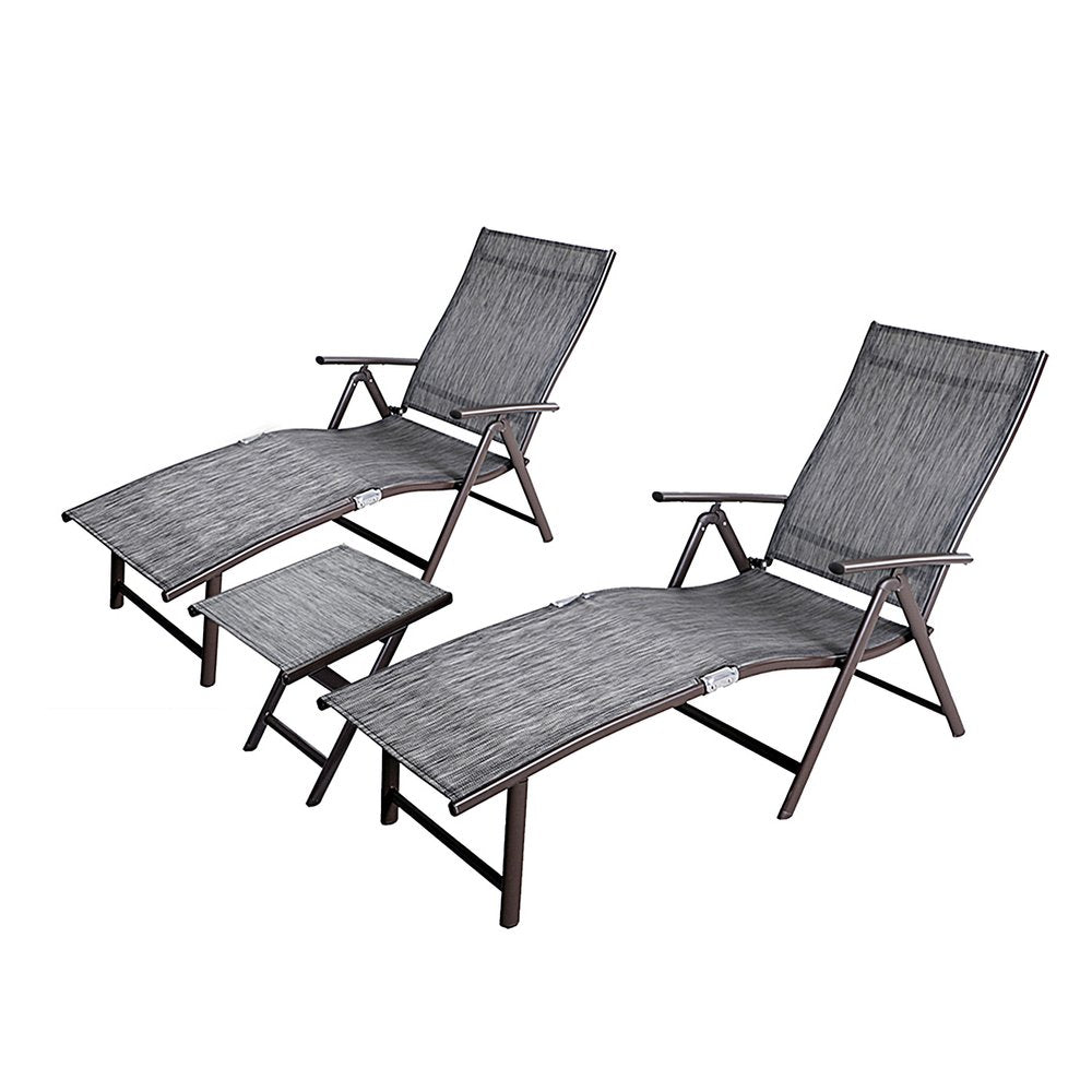 Set of Two Gray Aluminum Five Position Adjustable Outdoor Stacking Chaise Lounges