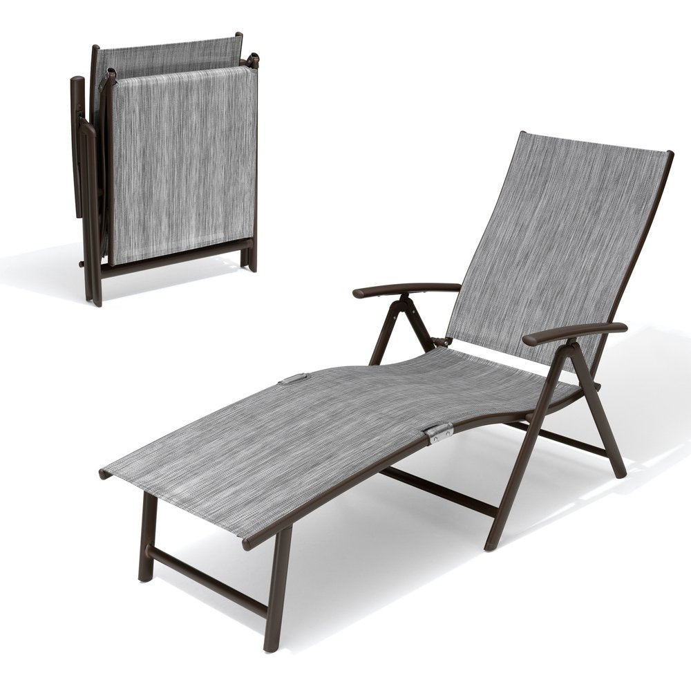 45" Gray Aluminum Six Position Adjustable Outdoor Chaise Lounge