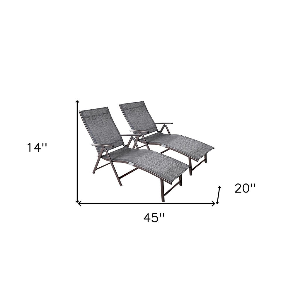 Set of Two Gray Aluminum Six Position Adjustable Outdoor Chaise Lounges