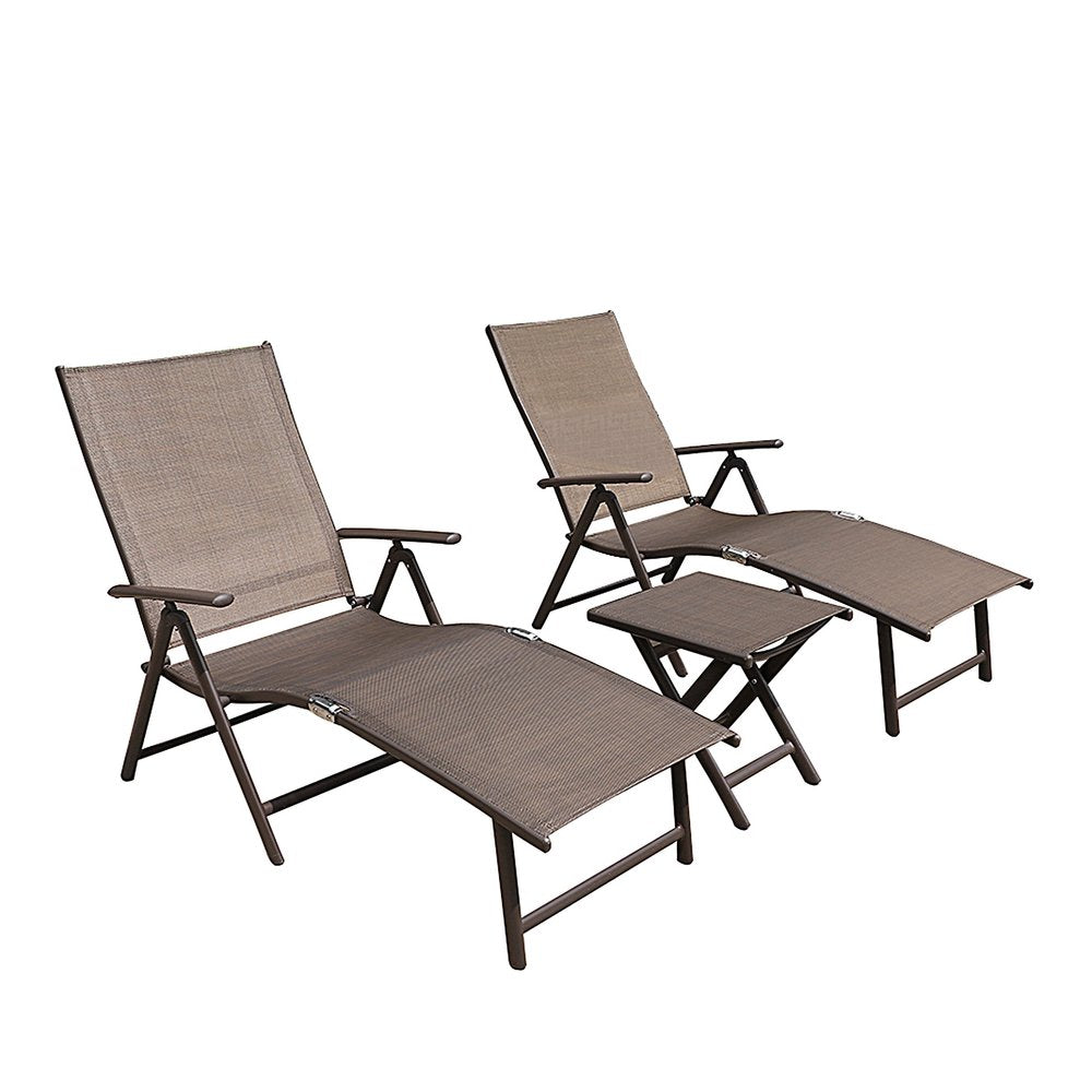 Set of Two Brown Aluminum Six Position Adjustable Outdoor Chaise Lounges