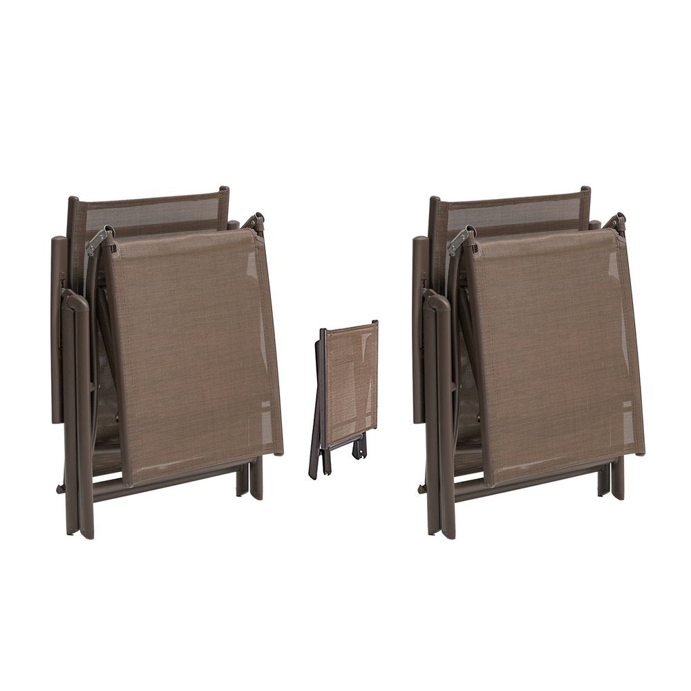 Set of Two Brown Aluminum Six Position Adjustable Outdoor Chaise Lounges