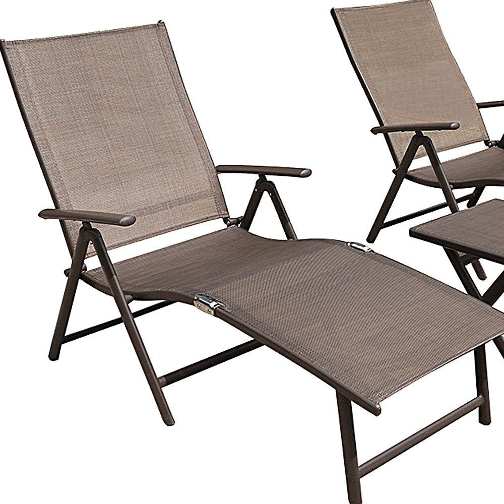 Set of Two Brown Aluminum Six Position Adjustable Outdoor Chaise Lounges