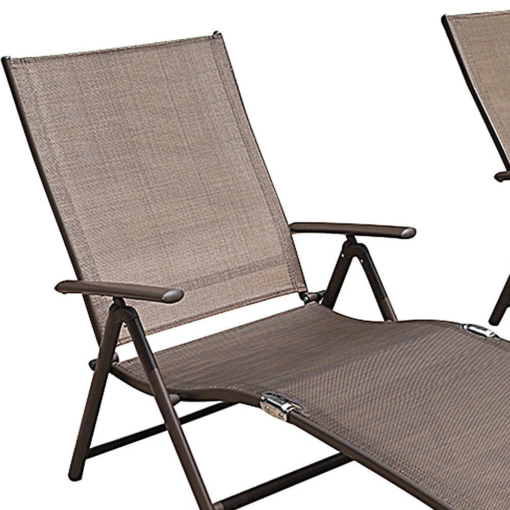 Set of Two Brown Aluminum Six Position Adjustable Outdoor Chaise Lounges