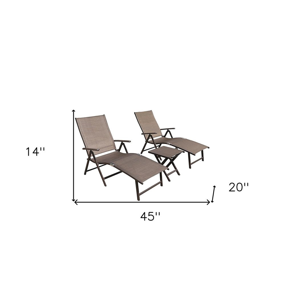 Set of Two Brown Aluminum Six Position Adjustable Outdoor Chaise Lounges