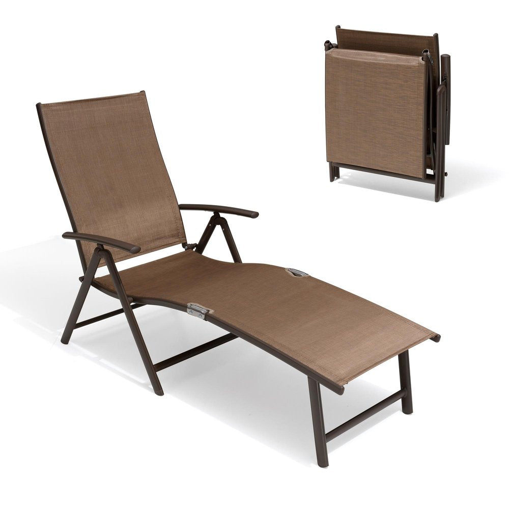 45" Brown Aluminum Eight Position Adjustable Outdoor Folding Chaise Lounge