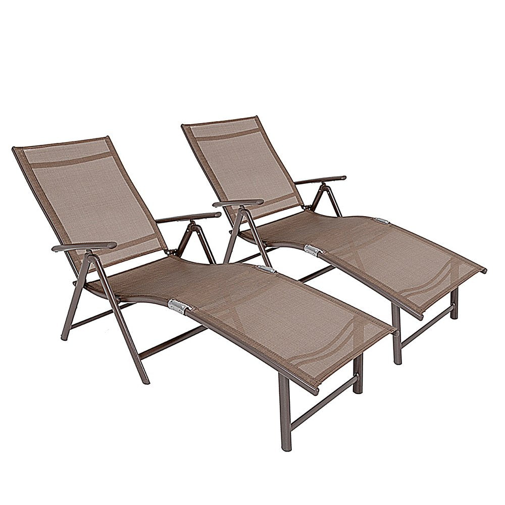 Set of Two Brown Aluminum Six Position Adjustable Outdoor Chaise Lounges
