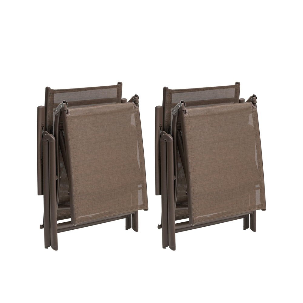 Set of Two Brown Aluminum Six Position Adjustable Outdoor Chaise Lounges