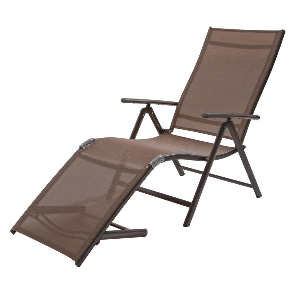 Set of Two Brown Aluminum Six Position Adjustable Outdoor Chaise Lounges