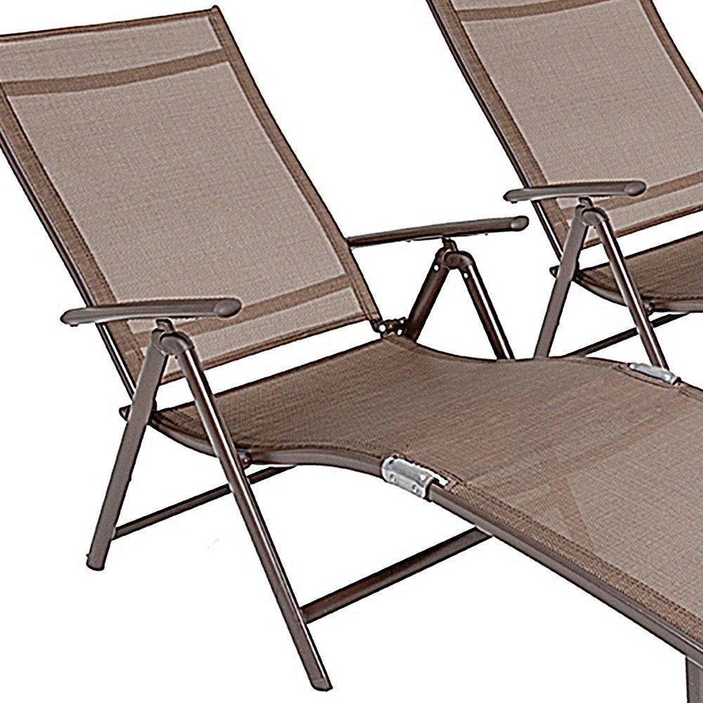 Set of Two Brown Aluminum Six Position Adjustable Outdoor Chaise Lounges