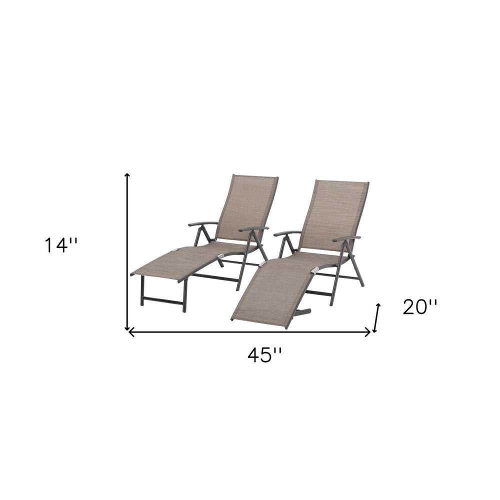 Set of Two Espresso Aluminum Eight Position Adjustable Outdoor Folding Chaise Lounges