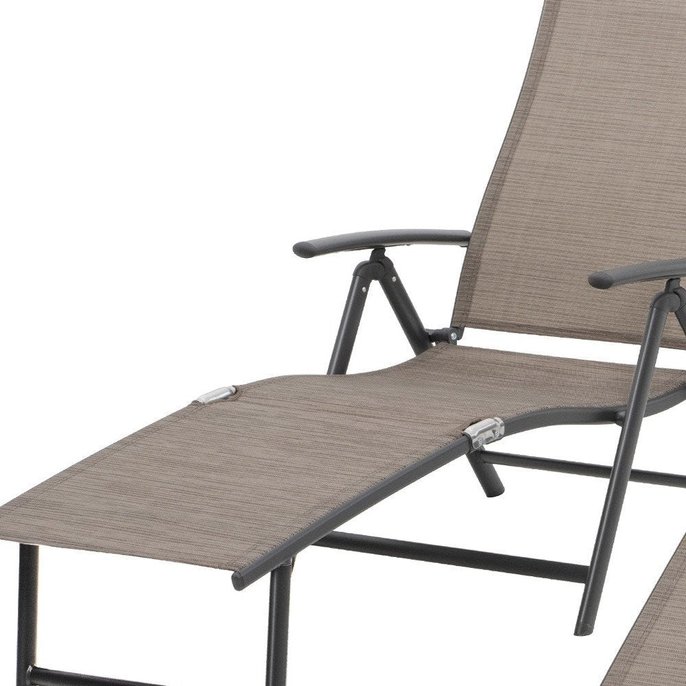 Set of Two Espresso Aluminum Eight Position Adjustable Outdoor Folding Chaise Lounges
