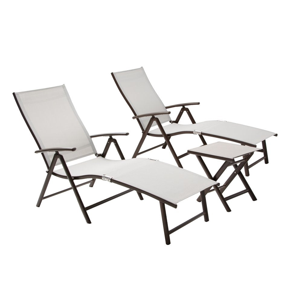 Set of Two Light Gray Aluminum Outdoor Folding Chaise Lounges