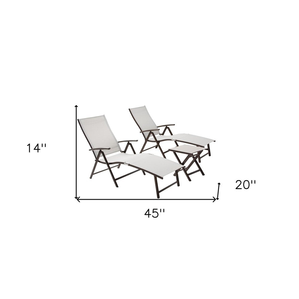 Set of Two Light Gray Aluminum Outdoor Folding Chaise Lounges