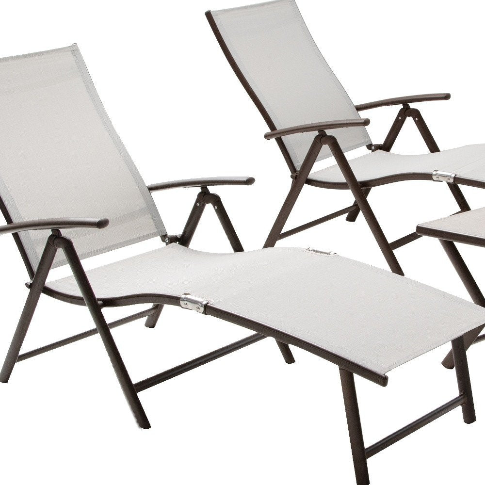 Set of Two Light Gray Aluminum Outdoor Folding Chaise Lounges