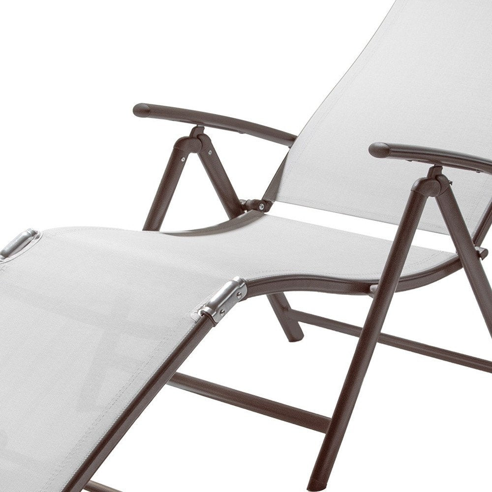 Set of Two Light Gray Aluminum Outdoor Folding Chaise Lounges