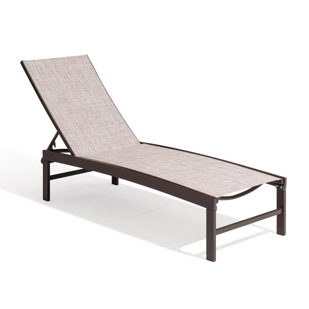 43" Beige Aluminum Five Position Adjustable Outdoor Chaise Lounge