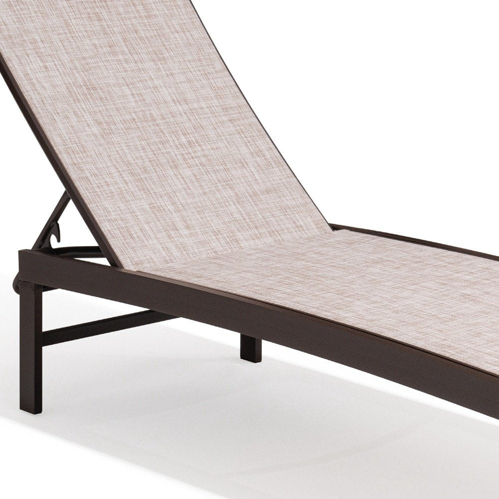 43" Beige Aluminum Five Position Adjustable Outdoor Chaise Lounge