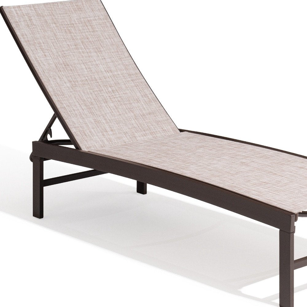 43" Beige Aluminum Five Position Adjustable Outdoor Chaise Lounge