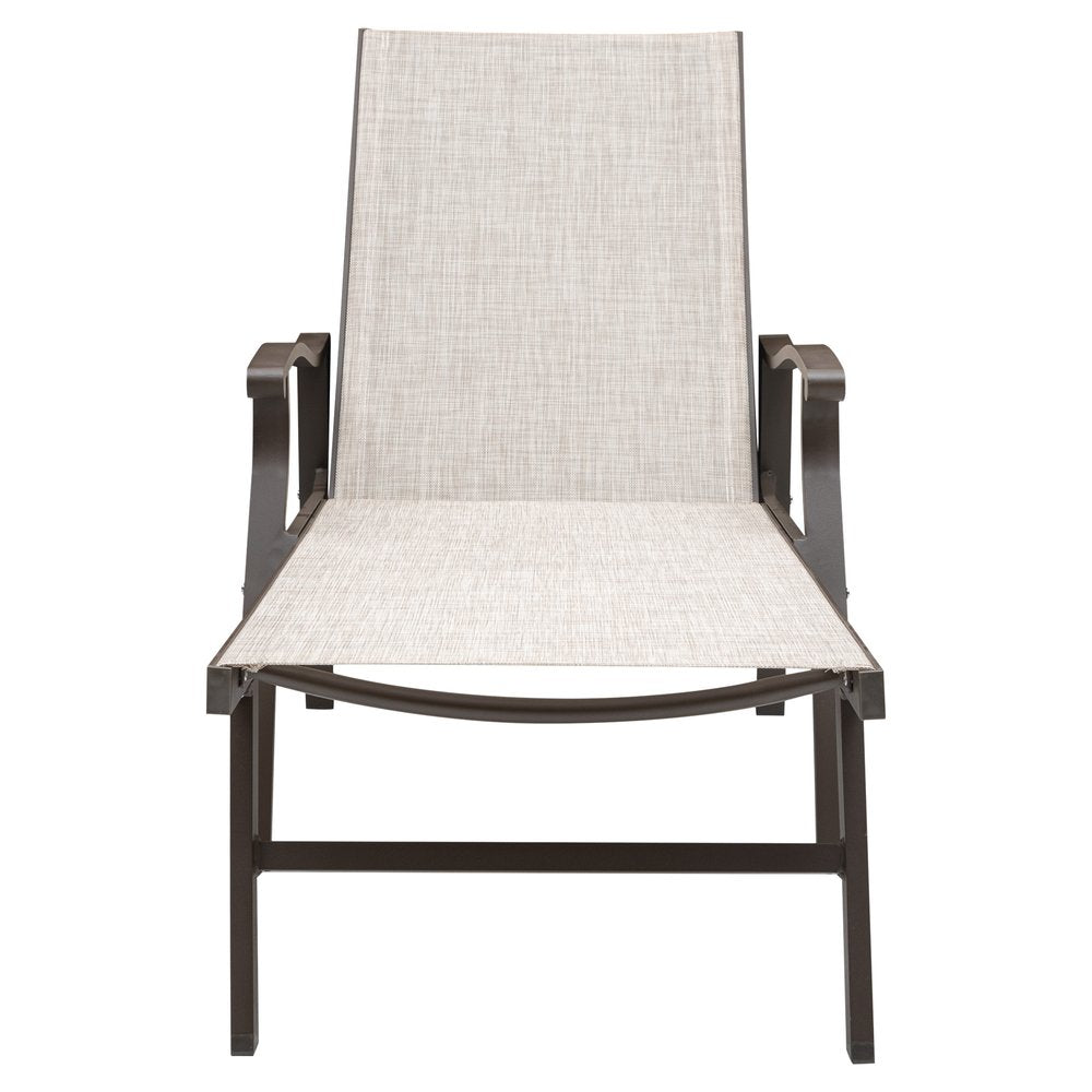 44" Beige Aluminum Five Position Adjustable Outdoor Chaise Lounge