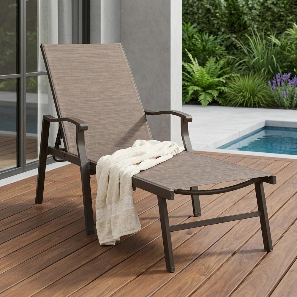 44" Brown Aluminum Six Position Adjustable Outdoor Chaise Lounge
