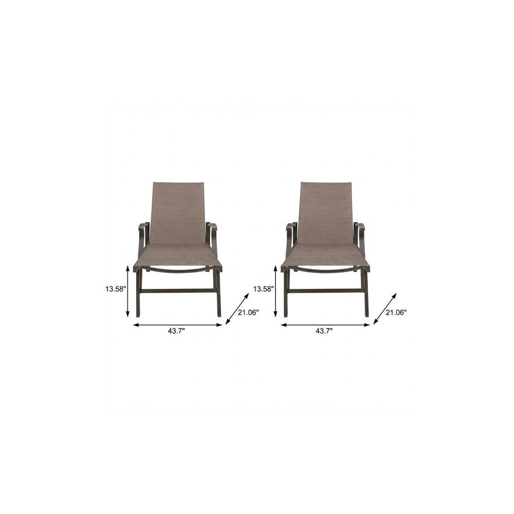 Set of Two Brown Aluminum Six Position Adjustable Outdoor Chaise Lounges
