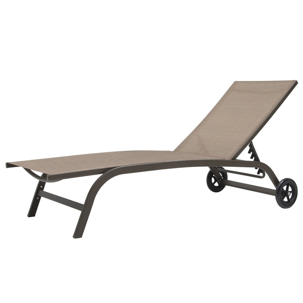 Set of Two Brown Aluminum Six Position Adjustable Outdoor Chaise Lounges
