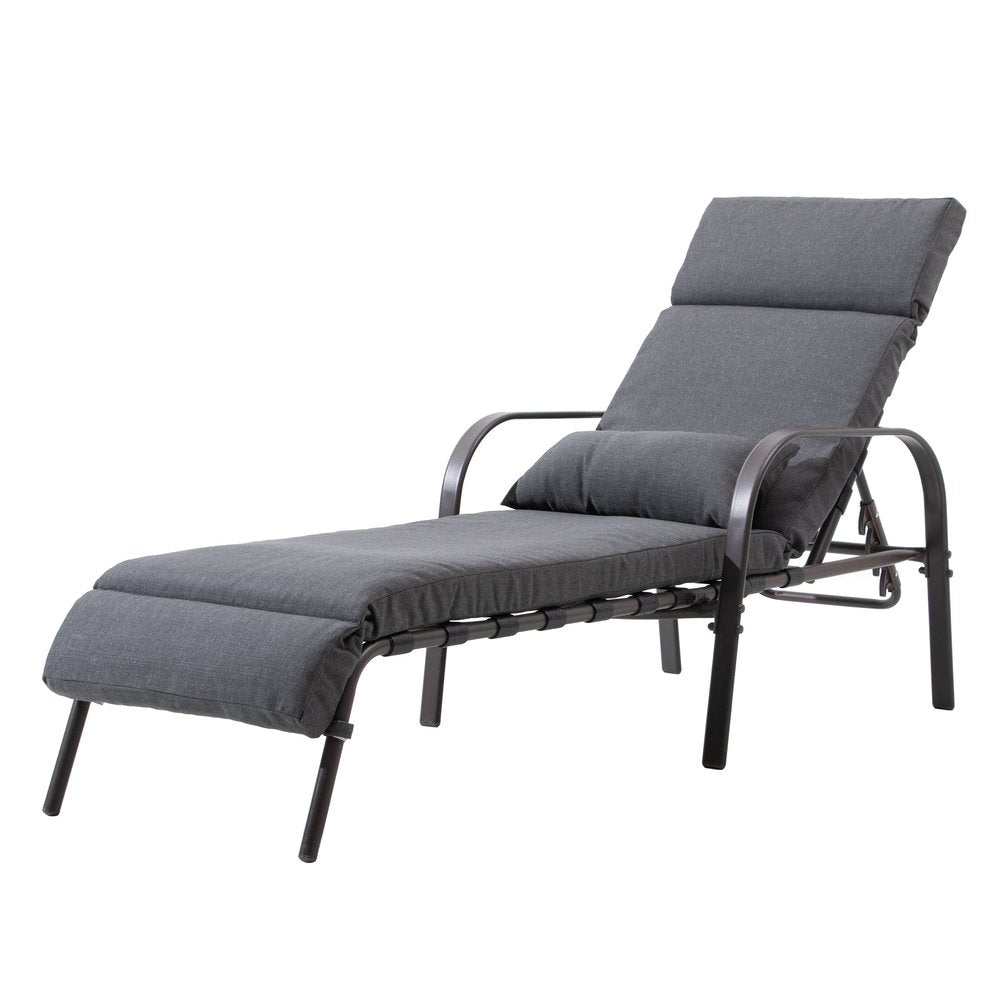 40" Dark Gray Aluminum Six Position Adjustable Outdoor Chaise Lounge with Gray Cushion