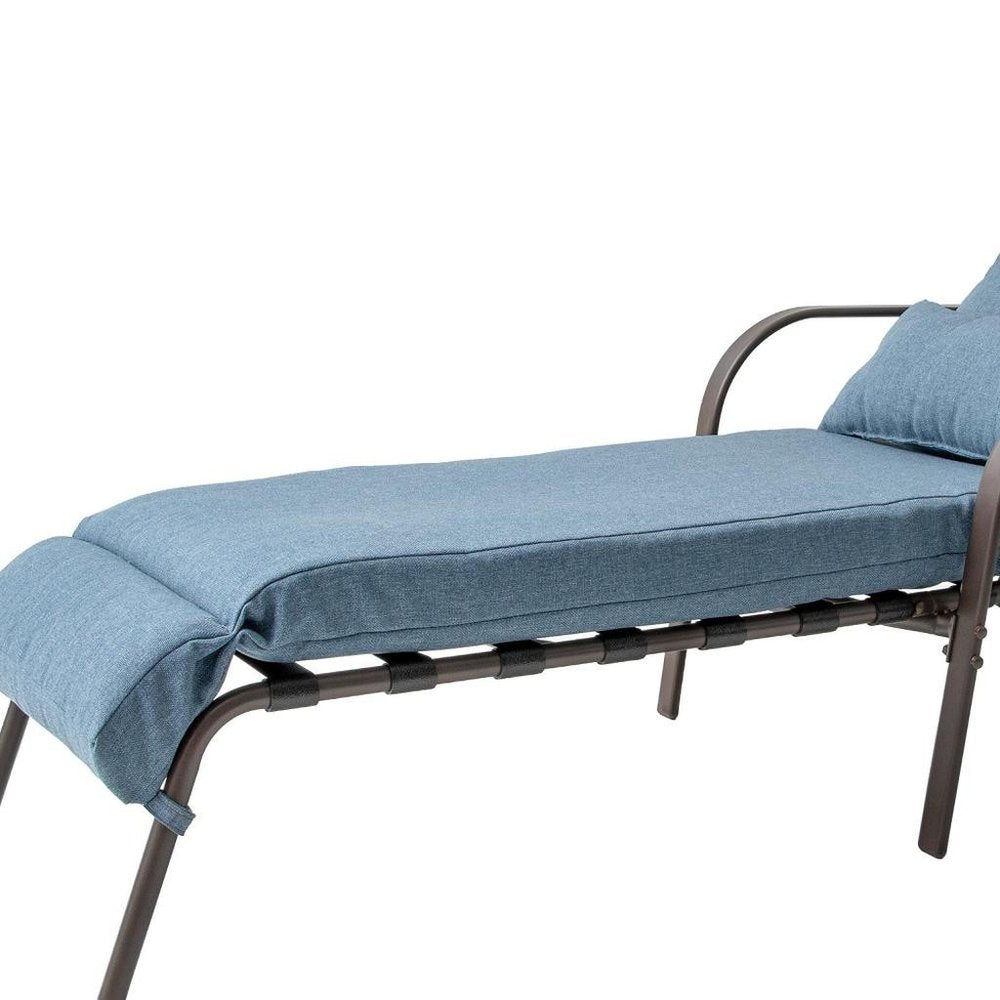 40" Brown Aluminum Six Position Adjustable Outdoor Folding Chaise Lounge with Denim Blue Cushion