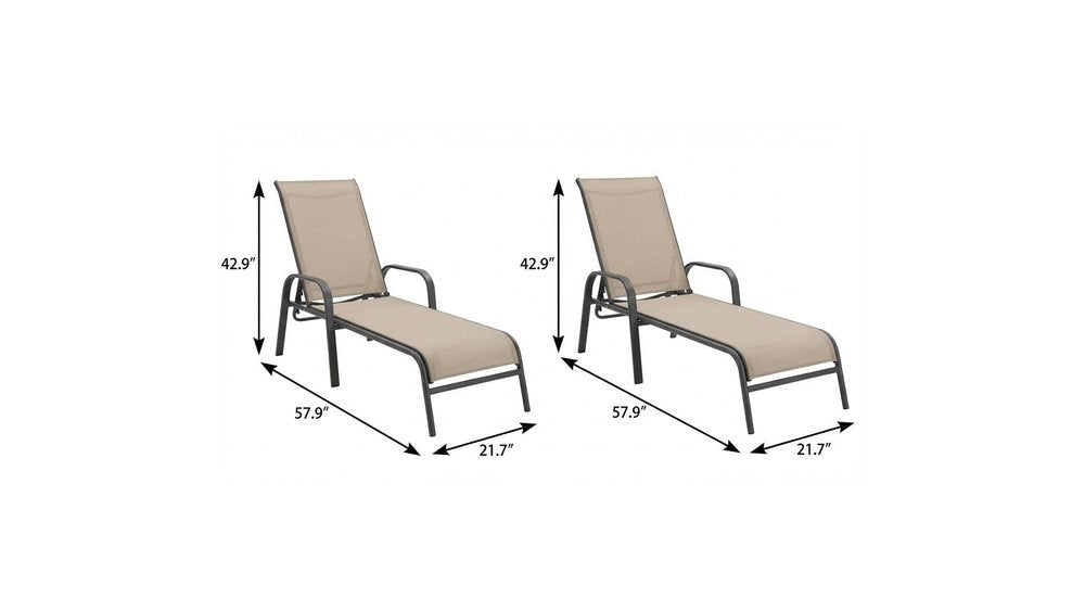 Set of Two Ivory Aluminum Six Position Adjustable Outdoor Stacking Chaise Lounges